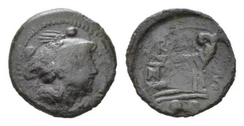 P. Manlius Vulso Sextans circa Sardinia circa 210, Æ 19.5mm., 3.03g. Head of Mer...