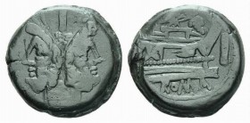 butterfly and vine branch series As circa 169-158, Æ 31.5mm., 29.79g. Laureate head of Janus; above, mark of value. Rev. Prow r.; above, butterfly on ...