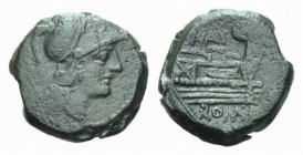 Pinarius Natta Triens circa 155, Æ 22mm., 9.16g. Helmeted head of Minerva r.; above, four pellets. Rev. Prow r.; above NAT and before, four pellets. B...