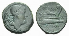 C. Cassius Longinus. Dodrans circa 126, Æ 26.5mm., 10.85g. Draped bust of Vulcan r., wearing laurel-wreathed cap; thongs over l. shoulder; behind, S a...
