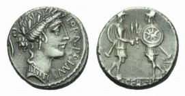 C. Servilius C. f Denarius circa 57, AR 16.5mm., 3.67g. FLORAL·PRIMVS Wreathed head of Flora r.; behind, lituus. Rev. Two soldiers facing each other a...