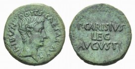 Octavian as Augustus, 27 BC – 14 AD As Emerita (Spain) circa 25-23 BC, Æ 27.5mm., 10.84g. CAESAR AVG TRIBVN POTES Bare head right. Rev. P CARISIVS LEG...