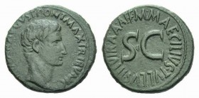 Octavian as Augustus, 27 BC – 14 AD Dupondius circa 7 BC, Æ 28mm., 10.84g. CAESAR AVGVST PONT MAX TRIBVNIC POT Bare head right. Rev. M MAECILIVS TVLLV...