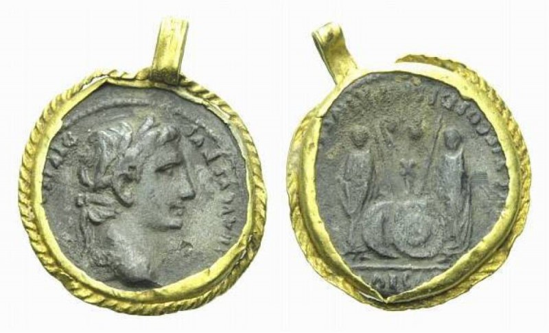 Octavian as Augustus, 27 BC – 14 AD Denarius Lugdunum circa 2 BC – 4 AD, AR 20mm...