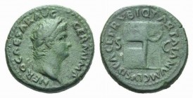 Nero, 54-68 As circa 65, Æ 26.5mm., 15.66g. NERO CAESAR AVG GERM IMP Laureate head right. Rev. PACE P R VBIQ PARTA IANVM CLVSIT Temple of Janus. C 171...