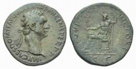 Domitian, 81-96 Sestertius circa 92-94, Æ 33mm., 18.20g. IMP CAES DOMIT AVG GERM – COS XVI CENS P TR PP Laureate head r. Rev. IOVI – VICTORI Jupiter s...