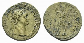 Domitian, 81-96 Dupondius circa 92-94, Æ 28mm., 11.93g. IMP CAES DOMIT AVG GERM COS XVI CENS PER P P Radiate head right. Rev. VIRTVTI AVGVSTI Virtus s...
