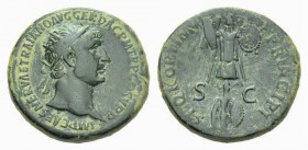 Trajan, 98-117 Dupondius circa 103-107, Æ 28.5mm., 13.22g. IMP CAES NERVAE TRAIANO AVG GER DAC P M TR P COS V P P Radiate head right. Rev. SPQR OPTIMO...