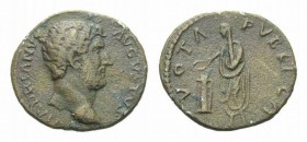 Hadrian, 117-138 Plated denarius (?), Æ 18.5mm., 2.24g. HADRIANVS AVGVSTVS Laureate head right. Rev. VOTA PVBLICA Hadrian standing left sacrificing wi...