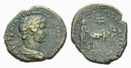 Hadrian, 117-138 Æ Aelia Capitolina (Jerusalem), Æ 25mm., 10.42g. Laureate, draped, and cuirassed bust right. Rev.Hadrian, as founder, plowing right w...