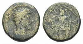 Marcus Aurelius, 161-180 Æ Aelia Capitolina (Jerusalem), Æ 26mm., 18.31g. Bare-headed bust right. Rev. Sarapis seated left, holding sceptre; at feet, ...