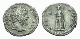 Septimius Severus, 193-211 Denarius circa 200-201, AR 19mm., 3.16g. SEVERVS AVG PART MAX Laureate head right. Rev. VIRTVS AVGG Virtus standing left wi...