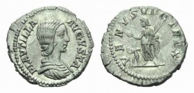 Plautilla, wife of Caracalla Denarius circa 202-205, AR 19.5mm., 3.05g. PLAVTILLA – AVGVSTA Draped bust r. Rev. VENVS – VICTRIX Venus standing l., hol...