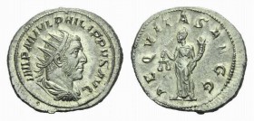 Philip I, 244-249 Antoninianus circa 244-247, AR 27.5mm., 4.70g. IMP M IVL PHILIPPVS AVG Radiate, draped and cuirassed bust right. Rev. AEQVITAS AVGG ...