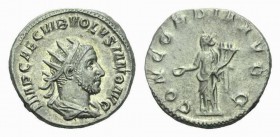 Volusian, 251-253 Antoninianus circa 251-253, AR 21mm., 4.29g. IMP CAE C VIB VOLVSIANO AVG. Radiate, draped and cuirassed bust right. Rev. CONCORDIA A...