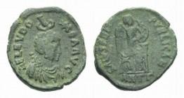 Aelia Eudoxia, wife of Arcadius Æ3 Antiochia circa 401-403, Æ 17mm., 2.56g. AEL EVDO-XIA AVG Pearl-diademed and draped bust right, being crowned by ma...