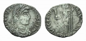 Constantine III, 407-411 Siliqua Arelate circa 408-411, AR 16mm., 1.56g. D N CONSTAN-TINVS P F AVG Pearl-diademed, draped, and cuirassed bust right. R...