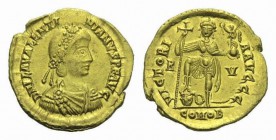 Valentinian III, 425-455 Solidus Ravenna circa 426-430, AV 21mm., 4.45g. DN PLA VALENTI – NIANVS PI AVG Rosette-diademed, draped and cuirassed bust r....