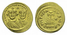Heraclius and colleagues, 610 – 641 Solidus 626-629, AV 21mm., 4.46g. Dd NN HERACLIVS ET HERAC CONSTANTIN Facing busts of Heraclius on l. and Heracliu...