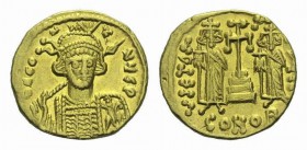 Constantine IV Pogonatus, 668 – 685, and associate rulers Heraclius and Tiberius Solidus 674-681, AV 19mm., 4.27g. d N C – O – NyS P Beardless bust fa...