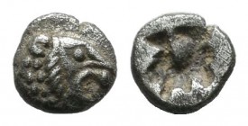 Asia Minor. Uncertain mint, circa 500 BC. AR Tetartemorion (4mm, 0.17g). Lion’s head right / Irregular incuse punch. CNG e-Auction 324, 159; Demeester...