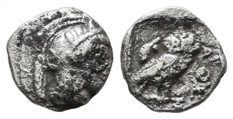 Attica, Athens. Ca 480-460 BC. AR Obol (9mm, 0.62g). Helmeted head of Athena rig...