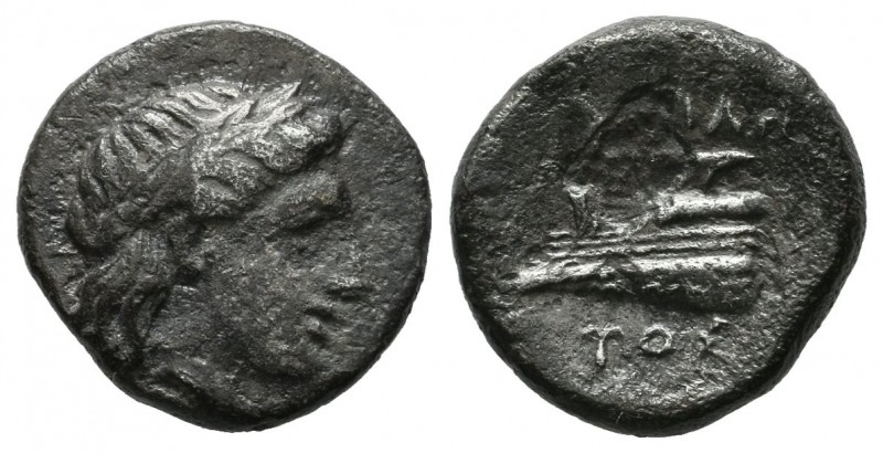 Bithynia, Kios. ca.345-315 BC. AR Hemidrachm (14mm, 2.12g). Laureate head of Apo...