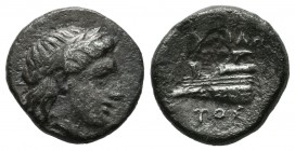 Bithynia, Kios. ca.345-315 BC. AR Hemidrachm (14mm, 2.12g). Laureate head of Apollo right. / Prow of galley left, ornamented with star. SNG Cop 370-37...