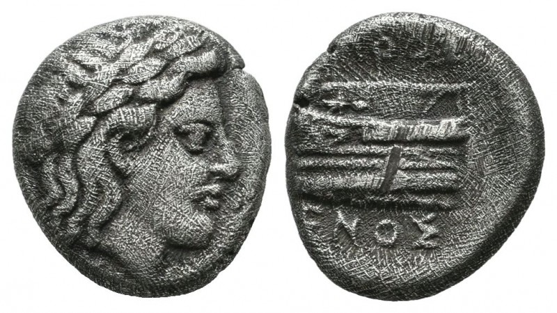 Bithynia, Kios. ca.345-315 BC. Hemidrachm AR (13mm, 2.39g). Laureate head of Apo...