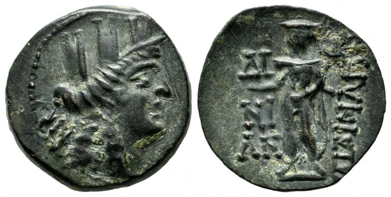 Cilicia. Korykos, circa 150-50 BC. AE (20mm, 6.00g). Magistrates. AN. Head of Ty...