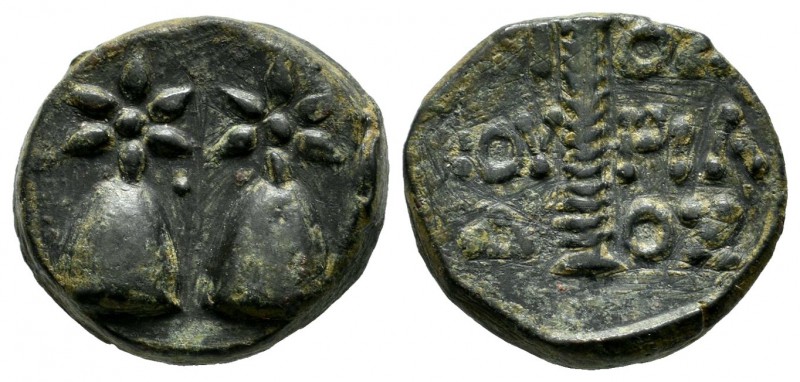 Colchis. Dioscurias, circa 200 BC. AE (17mm, 5.33g). Caps of the Dioscuri surmou...