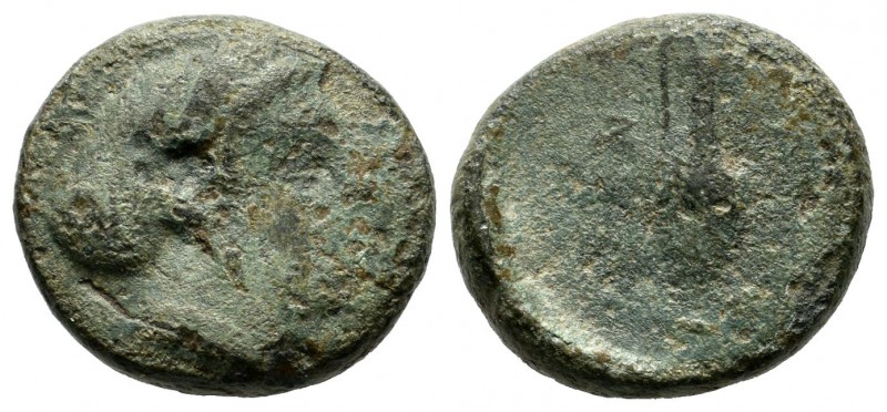 Greek Chalkous. ca.4th-3rd centuries BC. AE (15mm, 5.40g). Head of goddess. / Pi...