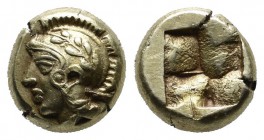 Ionia, Phokaia. Circa 440-400 BC. EL Hekte (10mm, 2.52g). Head of Athena left, crested Attic helmet adorned with laurel branch / Irregular quadriparti...