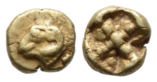 Ionia, Phokaia. Circa 625-522 BC. EL 1/24 Stater (7mm, 0.60g). Head of ram to le...
