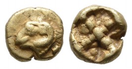 Ionia, Phokaia. Circa 625-522 BC. EL 1/24 Stater (7mm, 0.60g). Head of ram to left / Quadripartite incuse square. Bodenstedt 20 (unlisted dies); SNG v...