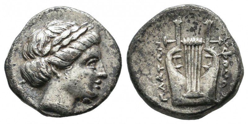 Ionia. Kolophon. Ca 350-290 BC, magistrate. AR Drachm (15mm, 2.98g). Laureate he...