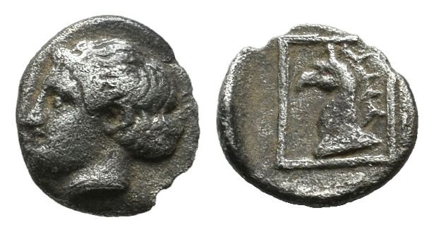 Ionia. Phokaia. Circa 420-380 BC. AR Hemiobol (7mm, 0,22g). Head of Apollo left ...