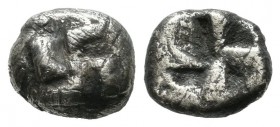 Ionia. Uncertain, Circa 625-600 BC. AR Diobol (8mm, 1.09g). Raised swastika pattern surrounded by pellets / Quadripartite incuse square. Roma E-32, lo...
