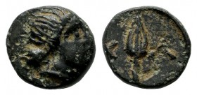 Lesbos, Chalke. Ca. 400 BC. AE (7mm, 0.64g). Head of Artemis right, wearing stephane / X - A. Spearhead. SNG von Aulock 8736-7; BMC 1-4; HGC 6, 1282.