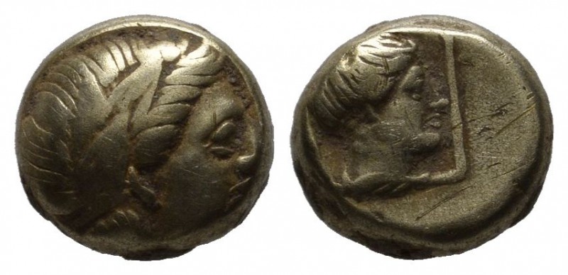 Lesbos. Mytilene, circa 377-326 BC. EL Hekte – 1/6 Stater (9mm, 2.54g). Laureate...