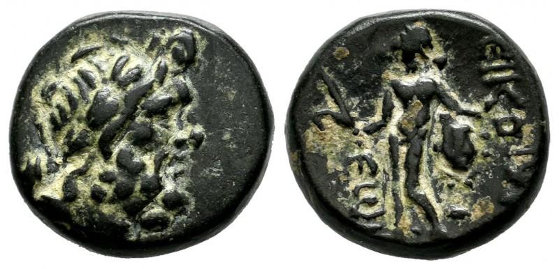 Lycaonia. Eikonion, Circa 100-0 BC. AE (15mm, 5.27g). Laureate head of Zeus righ...