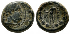 Lydia, Sardeis. Autonomous. 200-133 BC.Æ (15mm-7,22g). Unbearded, laureate head of Herakles right, lionskin knotted around neck / ΣAΡΔIANΩN, Apollo, n...