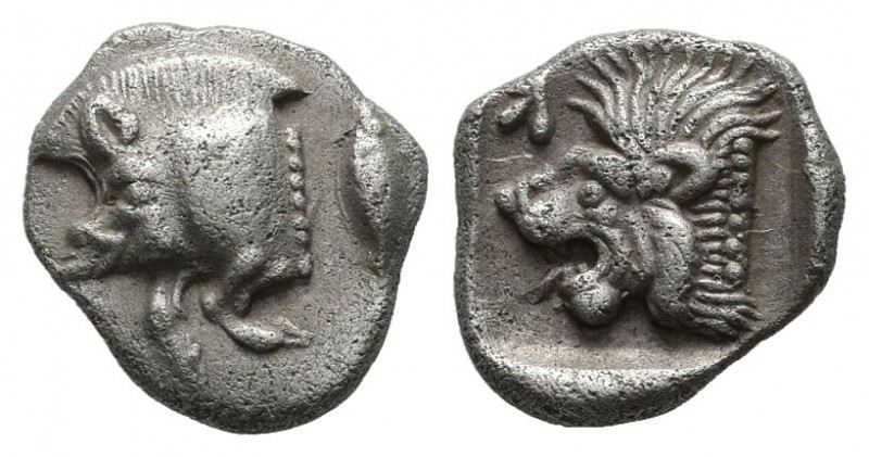 Mysia, Kyzikos, circa 480 BC. AR Obol (9mm, 0.85g). Forepart of boar left with t...