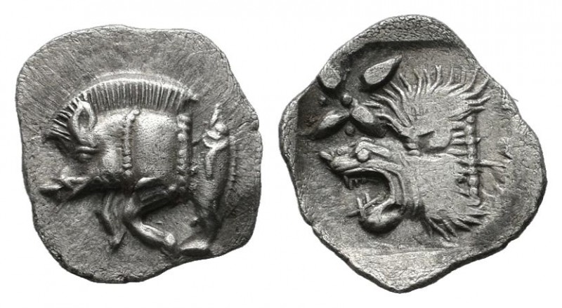 Mysia, Kyzikos, circa 5th century. AR hemiobol (10mm, 0.44g). Forepart of boar t...