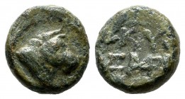Mysia, Kyzikos. 2nd-1st centuries BC. AE (10mm, 1.47g). Head of bull right. / Monogram between KY / ZI; all within wreath.