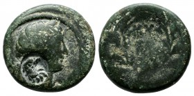 Mysia, Kyzikos. 2nd-1st centuries BC. AE (17mm, 5.38g). Head of Kore Soteira right. Countermark: griffin head right in oval punch. // KY/ZI in two lin...
