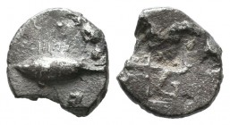 Mysia, Kyzikos. Ca. 600-550 BC. AR Obol (8mm, 0.44g). Tunny fish left / Quadripartite incuse square. Von Fritze II 5; SNG von Aulock 7328.