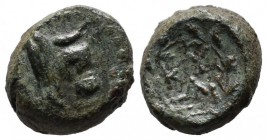 Mysia, Kyzikos. ca.250-150 BC. Æ ( 15mm, 5.43g ). Head of bull right in beaded circle. / KY/ZI in a monogram, within oak wreath. Nomisma X Kyzikos, Gr...