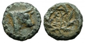 Mysia, Kyzikos. ca.250-150 BC. AE (11mm, 1.35g). Head of bull right in beaded circle. / KY/ZI in a monogram, within oak wreath. Nomisma X Kyzikos, Gru...