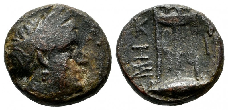 Mysia, Kyzikos. ca.3th-2nd centuries BC. AE (15mm, 4.48g). Wreathed head of Kore...